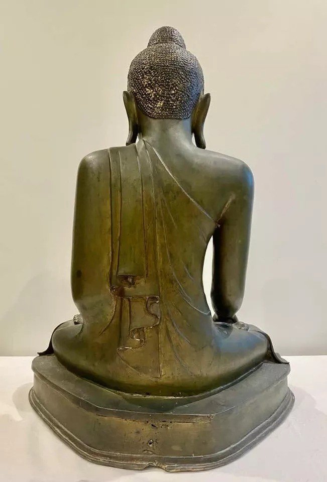 Large Antique Bronze Mandalay Burmese Seated Buddha Circa 19th Century-photo-4