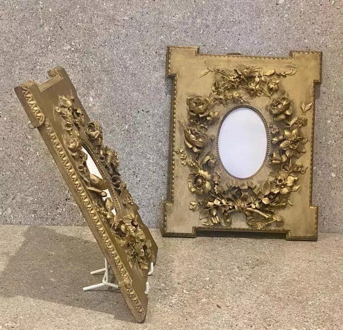 Superb Quality Pair Antique Hand Carved High Relief Gilt Wood Photo Frames 19th-photo-1