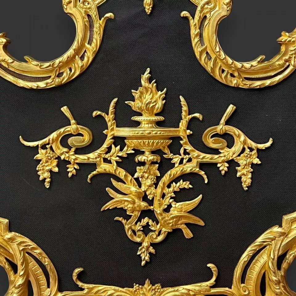 19th Century French Gilt Bronze Fire Screen-photo-2