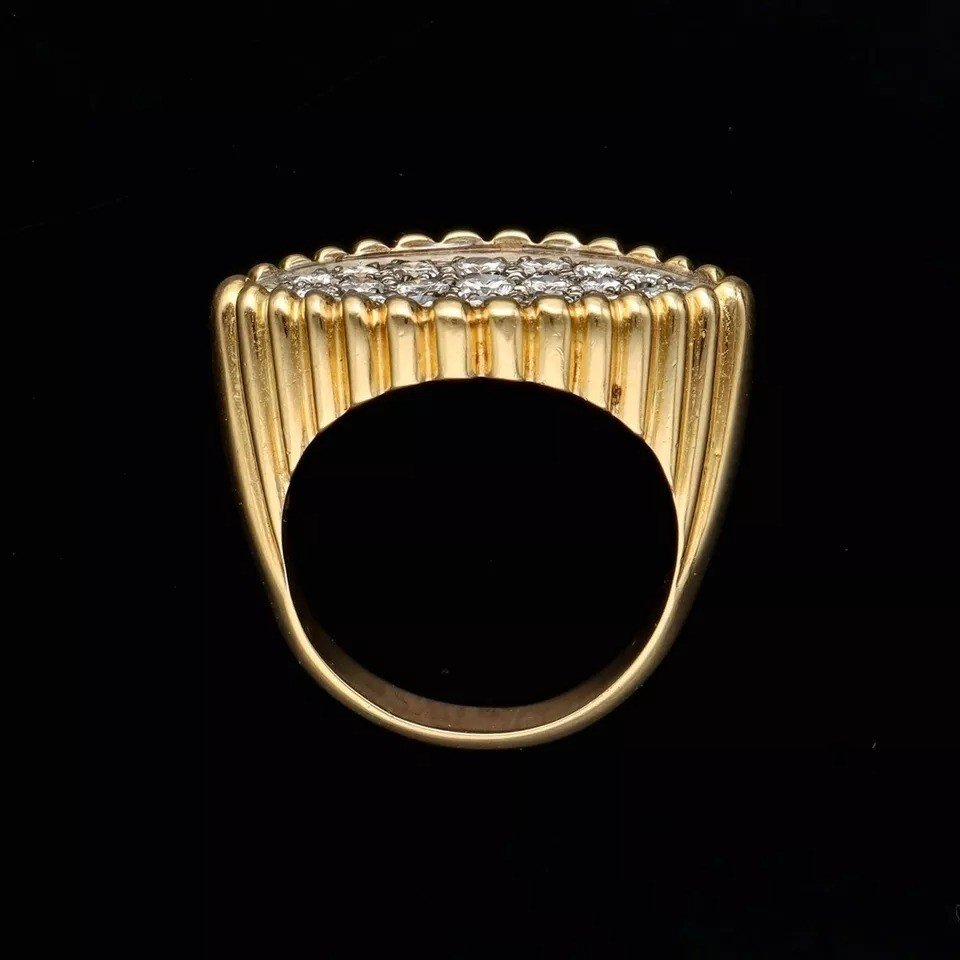 A French Mid Century 18k Yellow Gold And 1 Carat Diamond "tartelette" Ring-photo-2