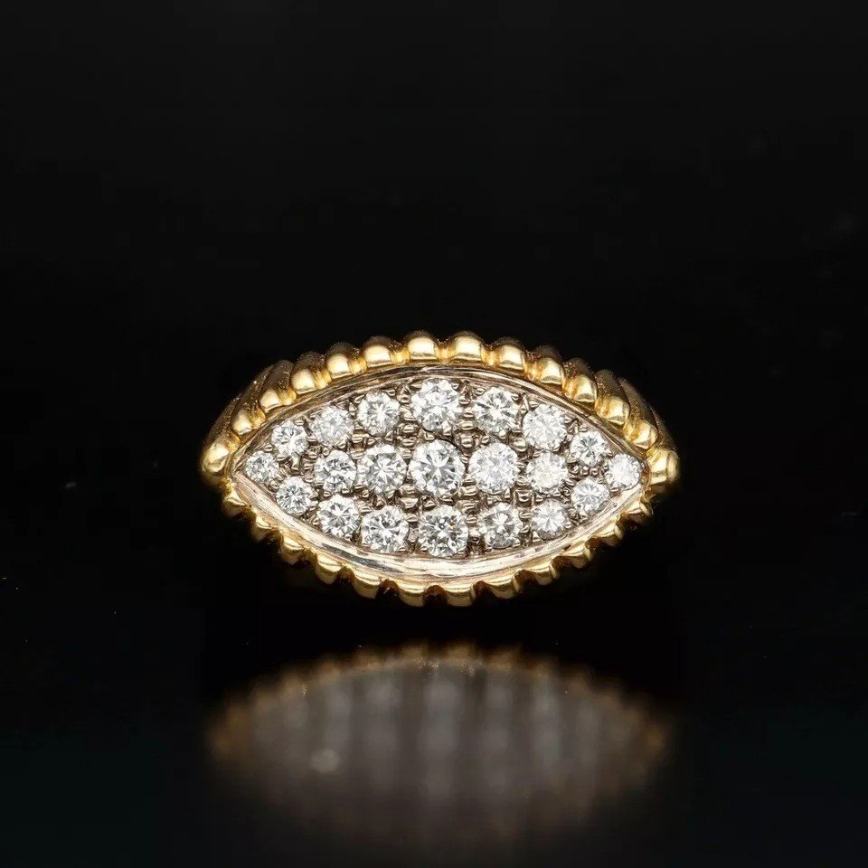 A French Mid Century 18k Yellow Gold And 1 Carat Diamond "tartelette" Ring-photo-3