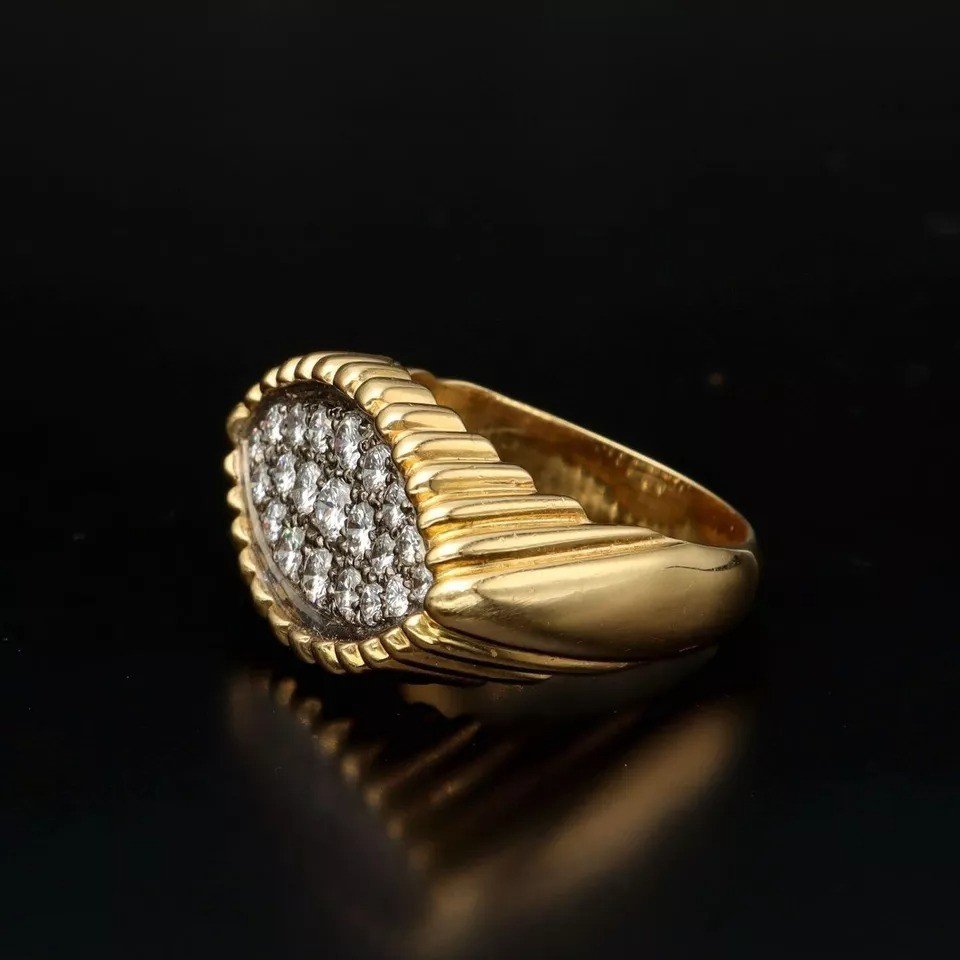 A French Mid Century 18k Yellow Gold And 1 Carat Diamond "tartelette" Ring-photo-4