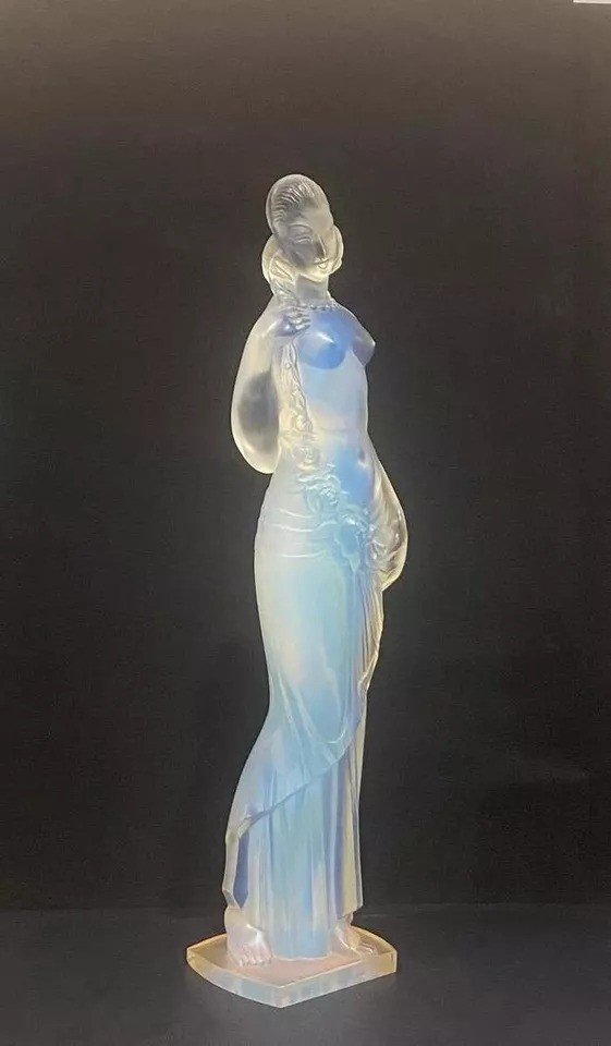 Grande Figurine En Verre Art Déco Caryatide Par Marius Ernest Sabino (1878-1961)-photo-3