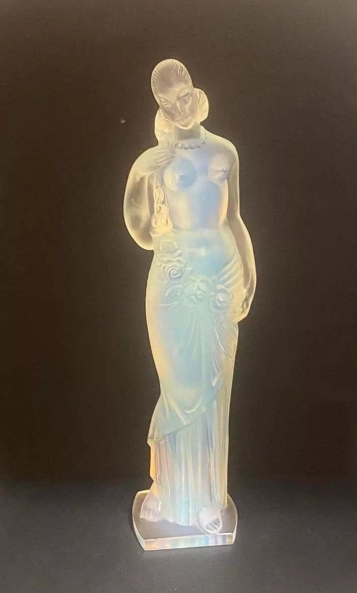 Grande Figurine En Verre Art Déco Caryatide Par Marius Ernest Sabino (1878-1961)