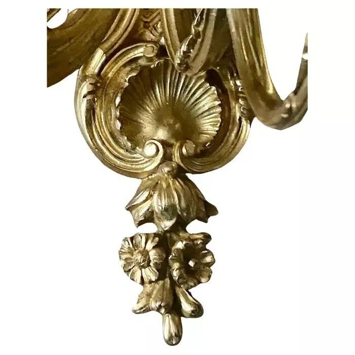 A Large Pair Of 19th Century French Gilt Bronze Dore Cherub Wall Sconces-photo-5