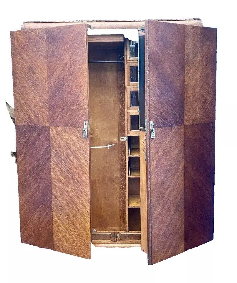 Art Deco Oak Gentleman's Compactum Wardrobe Circa 1920's Superb Example-photo-4