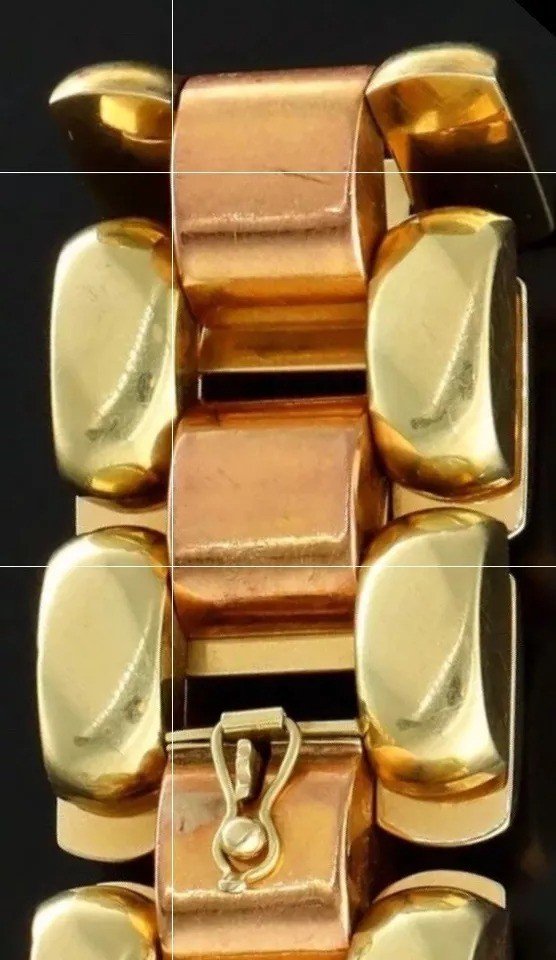 Art Deco Tank Bracelet 14k Two Tone Rose & Yellow Gold Circa 1930's. 52 Grams-photo-6