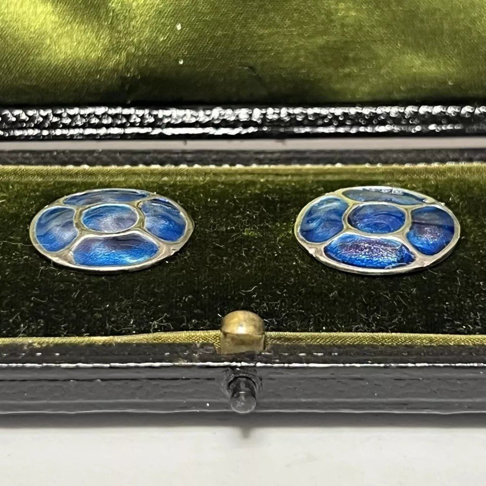 Arts & Crafts Cased Set Of Silver And Enamel Buttons-photo-3