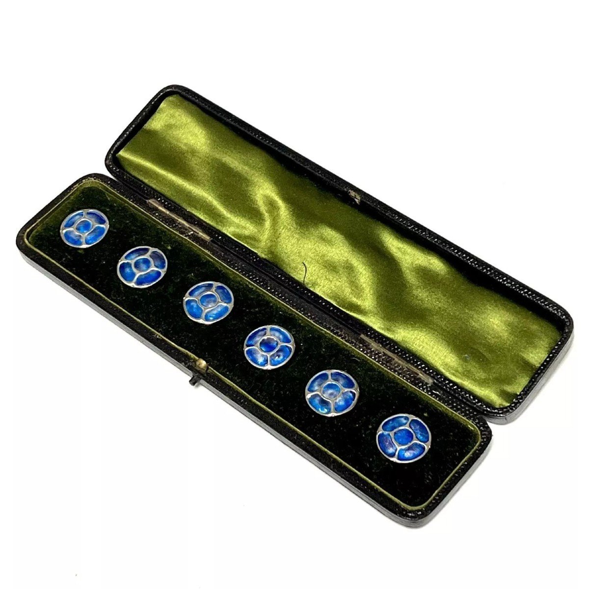 Arts & Crafts Cased Set Of Silver And Enamel Buttons