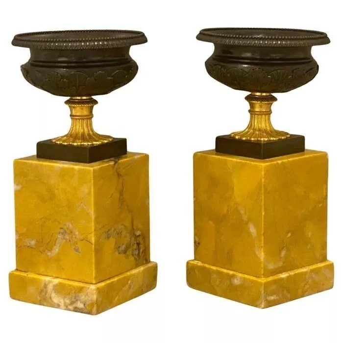 High Quality Pair Of Regency Bronze & Sienna Marble Tazza Circa 1820's