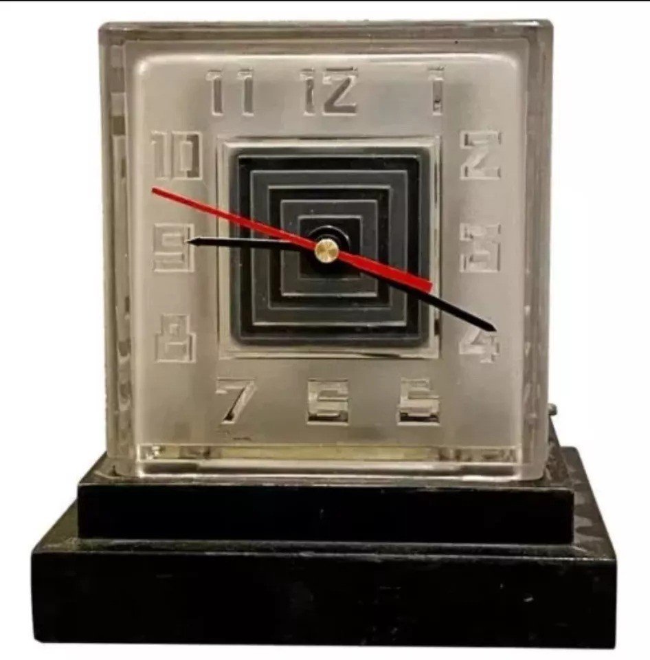  Rare Horloge En Verre Art Déco Bulle, Signée P.m. Favre, Années 1930-photo-1