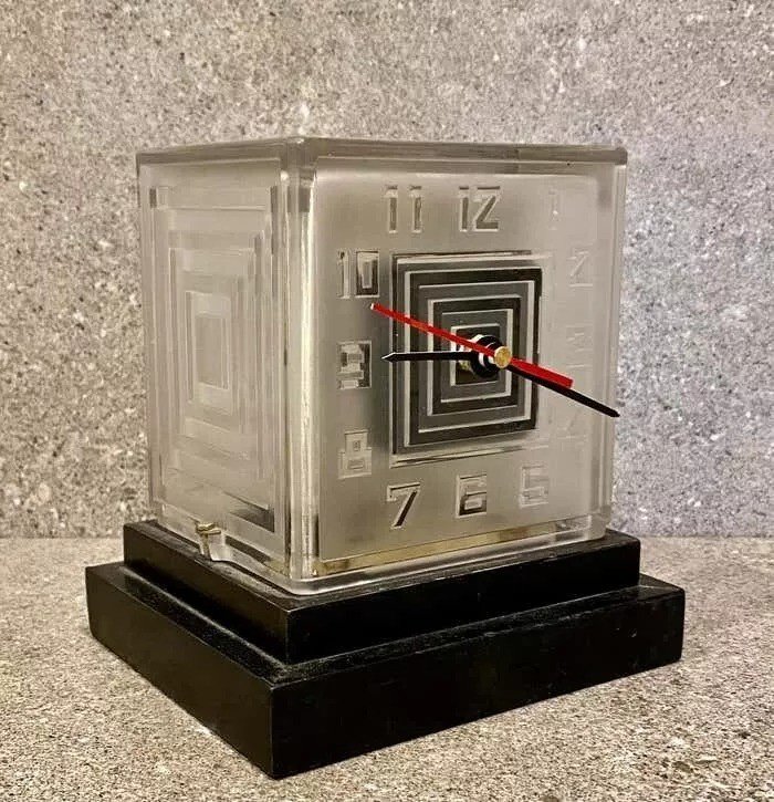  Rare Horloge En Verre Art Déco Bulle, Signée P.m. Favre, Années 1930-photo-2