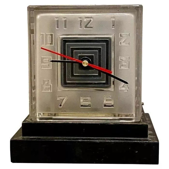 Rare Art Deco Bulle Glass Clock, Signed P.m.favre, 1930s