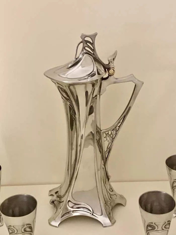 Rare Art Nouveau Silvered Pewter Liqueur Set By W.m.f-photo-1