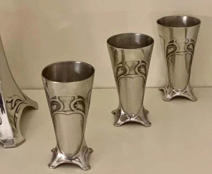 Rare Art Nouveau Silvered Pewter Liqueur Set By W.m.f-photo-4