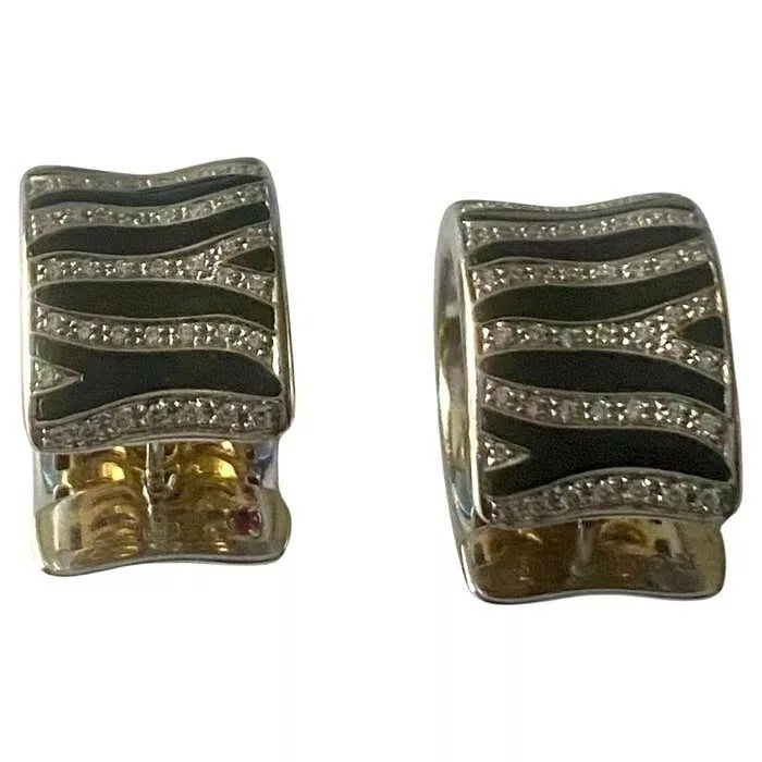 Roberto Coin Zebra Collection Earrings Two Tone 18k Yellow & White Gold & Enamel-photo-3