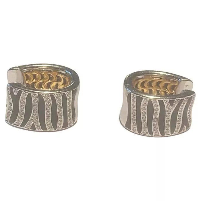 Roberto Coin Zebra Collection Earrings Two Tone 18k Yellow & White Gold & Enamel-photo-3