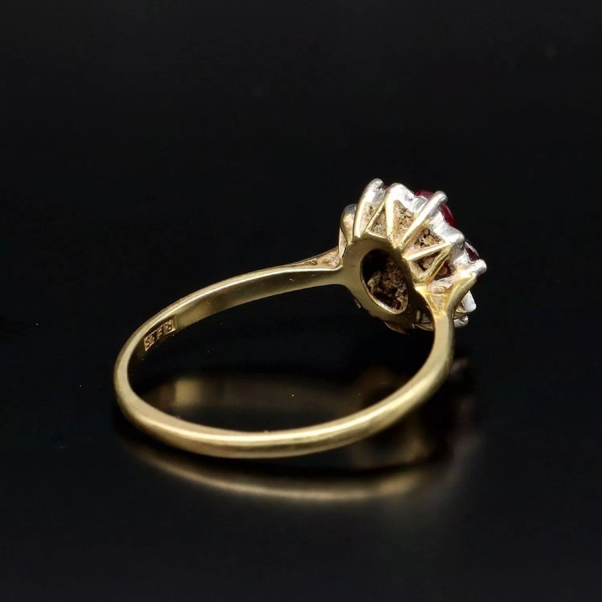 Bague Vintage En Or Blanc 18ct Avec Rubis & Diamants En Fleur-photo-3