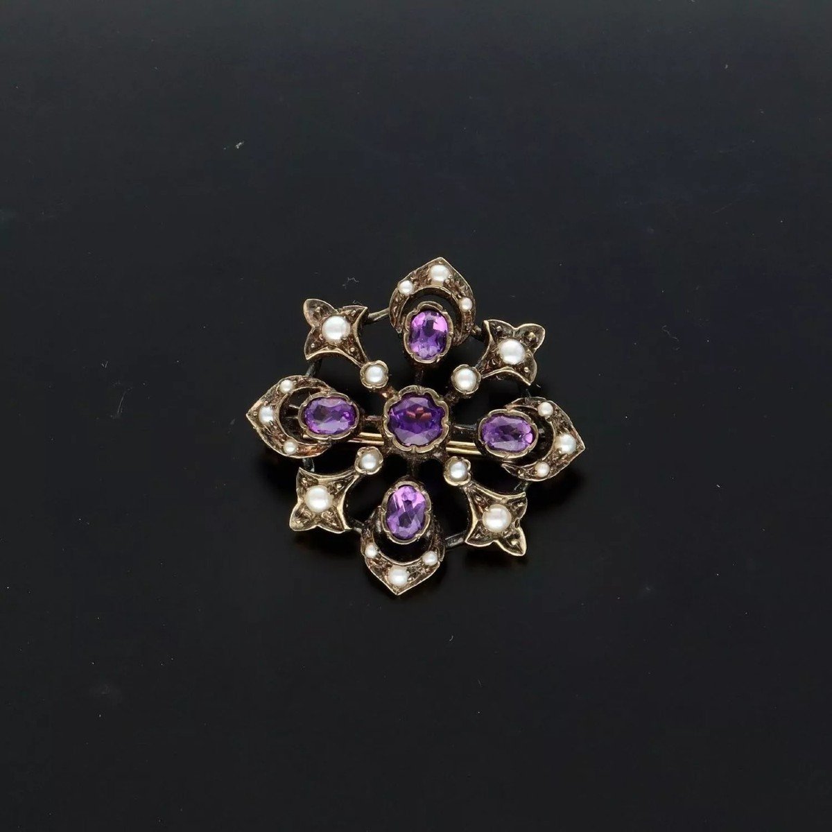 Victorian 9ct Gold Amethyst And Pearl Brooch