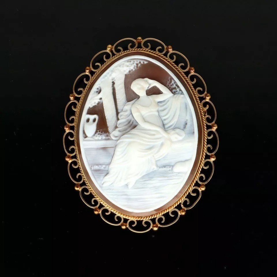 Broche Victorienne En Or 9ct Avec Camée En Coquillage-photo-1