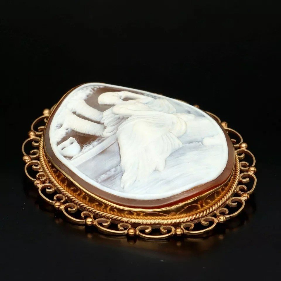 Broche Victorienne En Or 9ct Avec Camée En Coquillage-photo-3