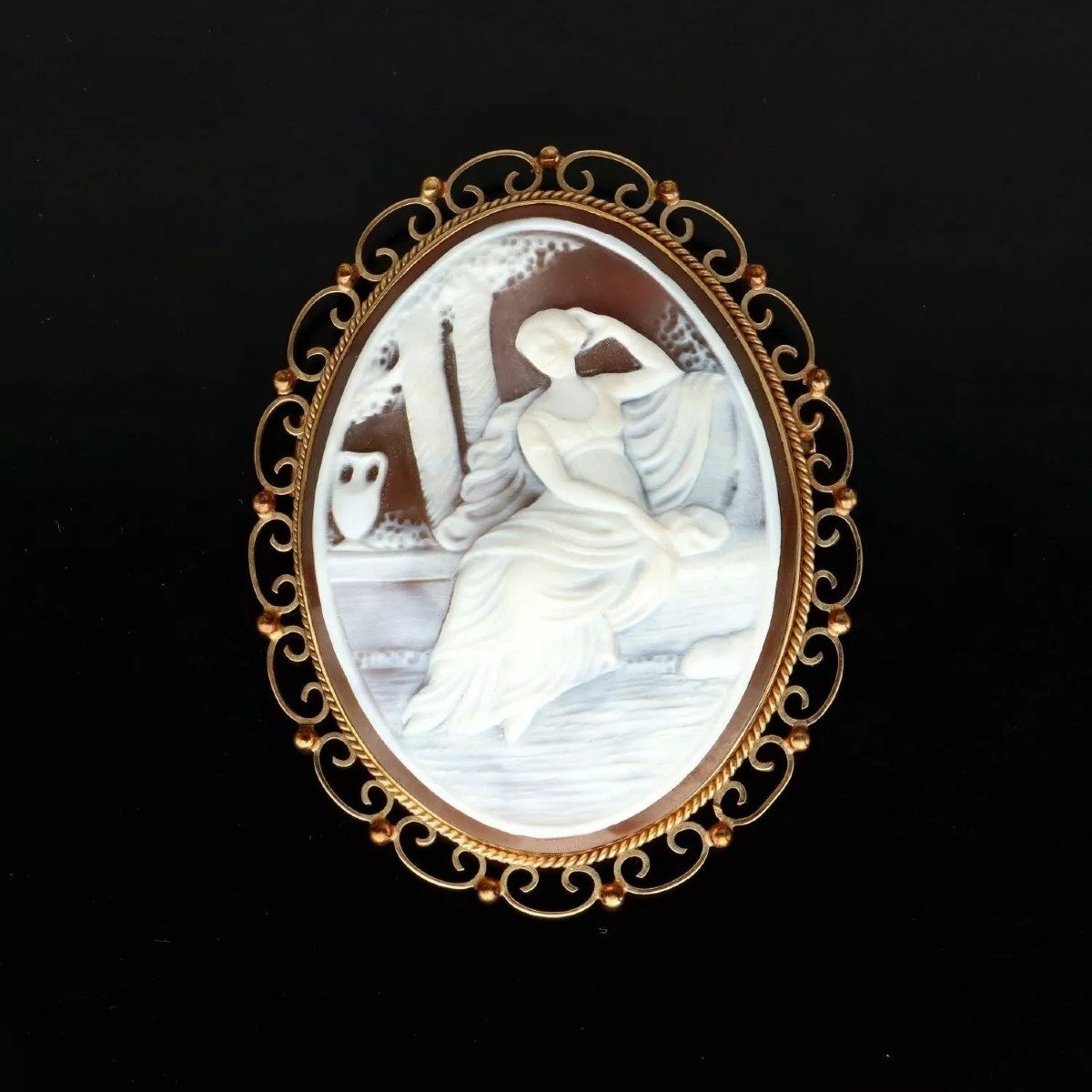 Broche Victorienne En Or 9ct Avec Camée En Coquillage