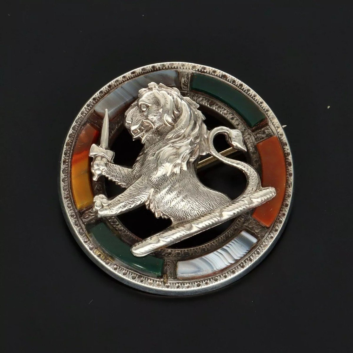 Victorian Scottish Silver And Agate Brooch