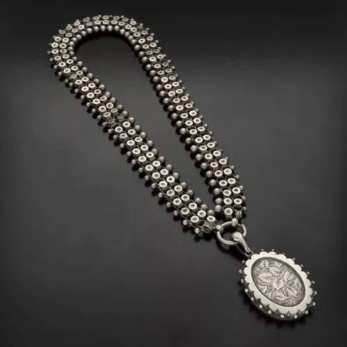 Collier Victorien En Argent Avec Chaîne De Livre Et Pendentif-photo-2