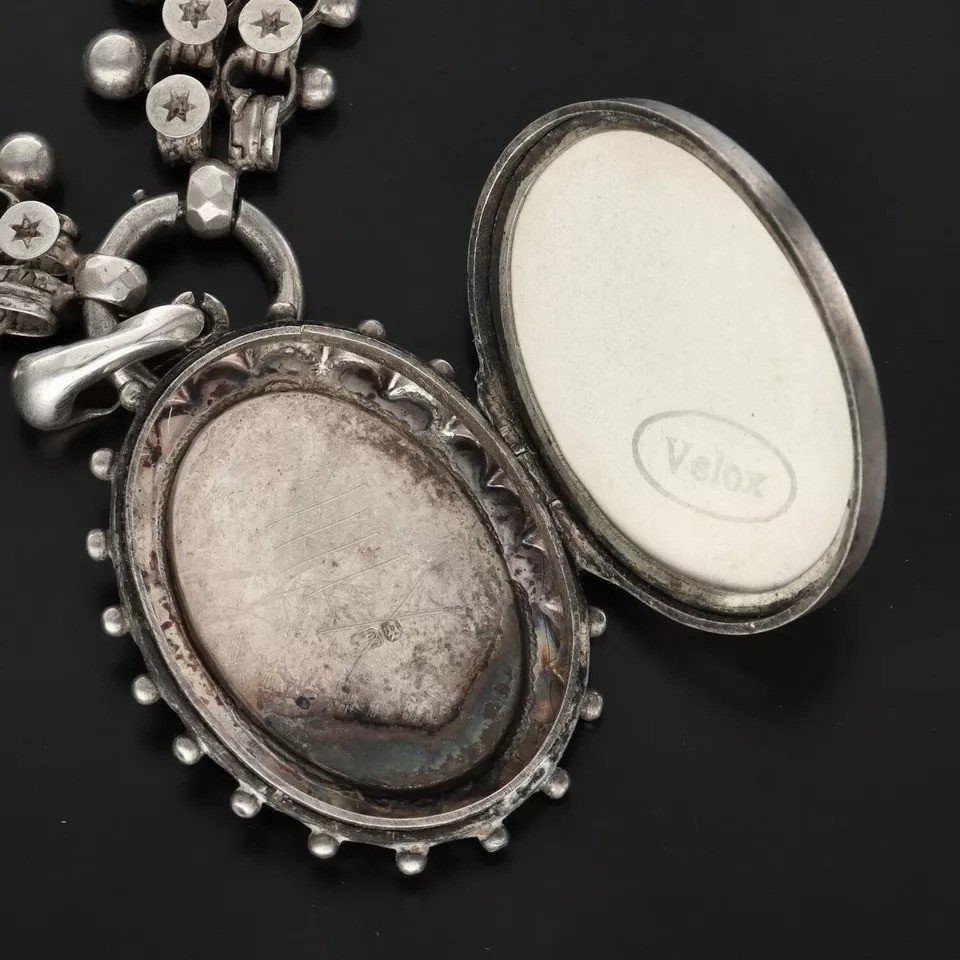 Collier Victorien En Argent Avec Chaîne De Livre Et Pendentif-photo-4