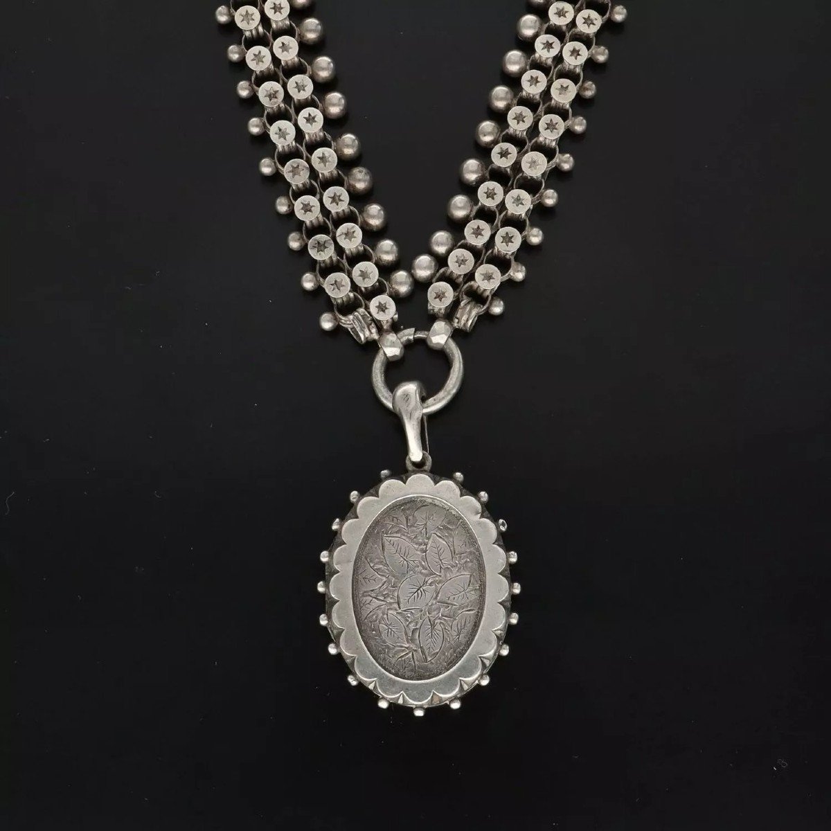 Collier Victorien En Argent Avec Chaîne De Livre Et Pendentif