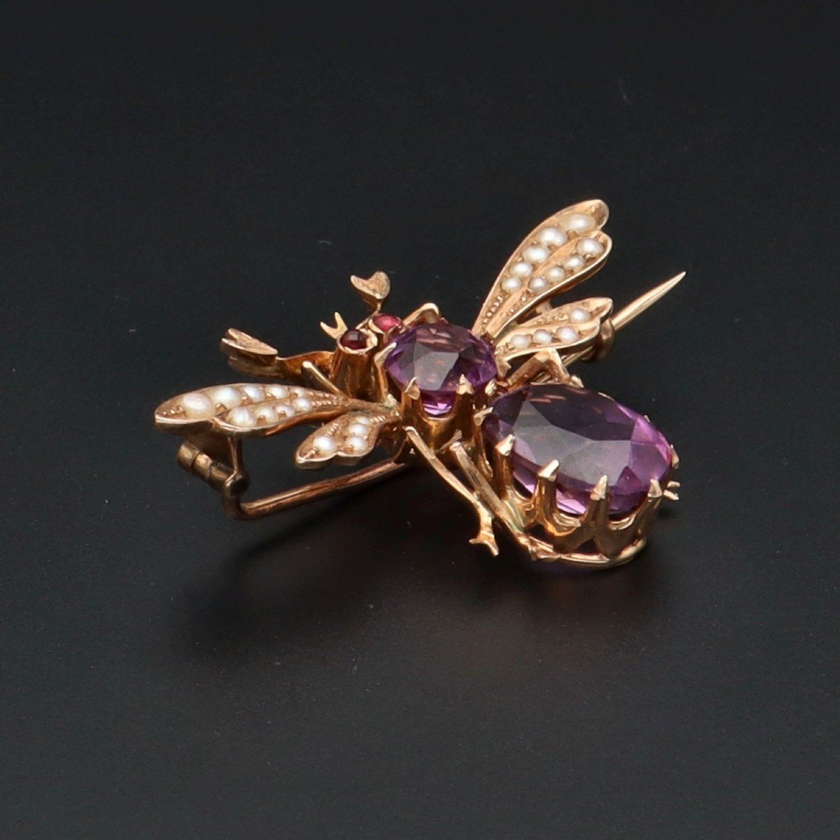 Boxed 9ct Gold Amethyst Bumble Bee Jewellery Set-photo-1