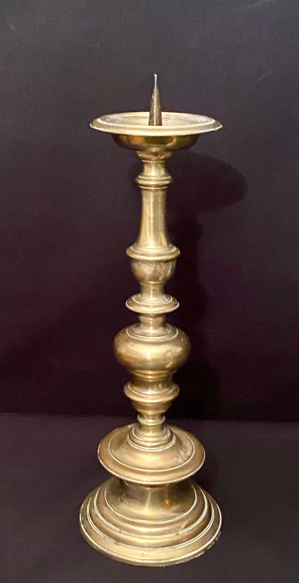 An Impressive Pair Of Baluster Pricket Candlesticks In Bronze Circa 17th Century-photo-2