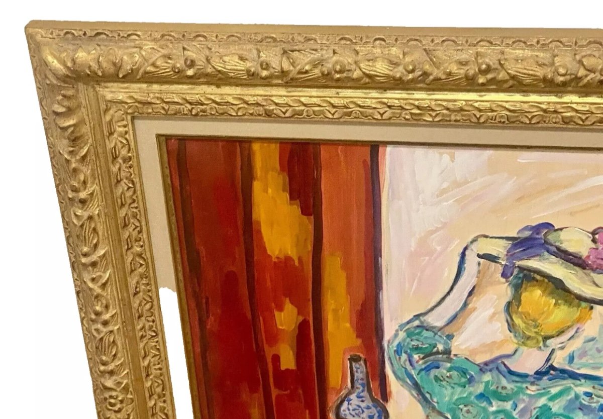 Vincent Roux (1928-1991) Une Jeune Femme Regardant Dans Un Miroir. Grande Peinture Huile Sur To-photo-1