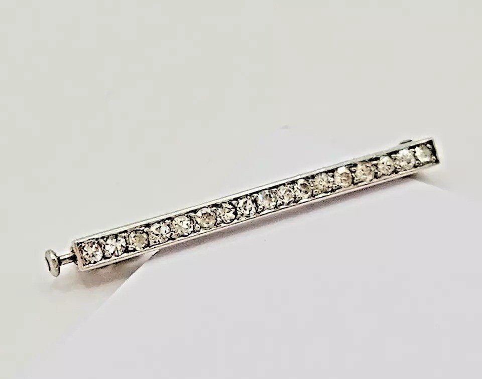 A Signed Cartier Paris Art Deco Platinum & Diamond Pin / Brooch, Circa 1920's.-photo-4