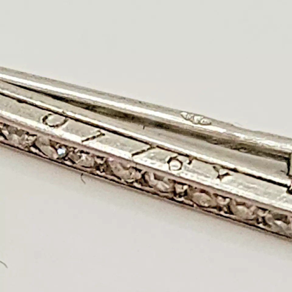 A Signed Cartier Paris Art Deco Platinum & Diamond Pin / Brooch, Circa 1920's.-photo-1