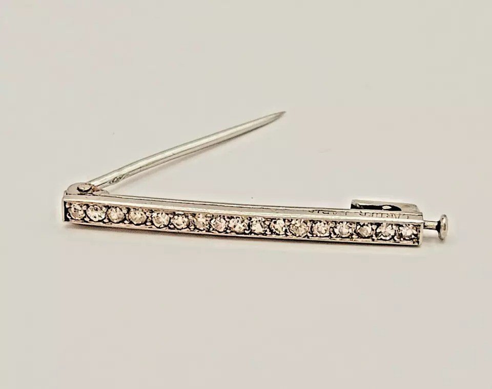 A Signed Cartier Paris Art Deco Platinum & Diamond Pin / Brooch, Circa 1920's.-photo-7