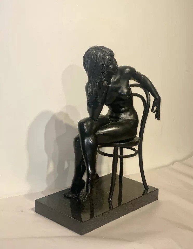 A Bronze Study Of A Nude Woman Seated With Long Flowing Hair By Ronald Cameron-photo-2