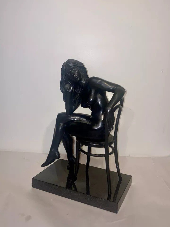 A Bronze Study Of A Nude Woman Seated With Long Flowing Hair By Ronald Cameron-photo-4