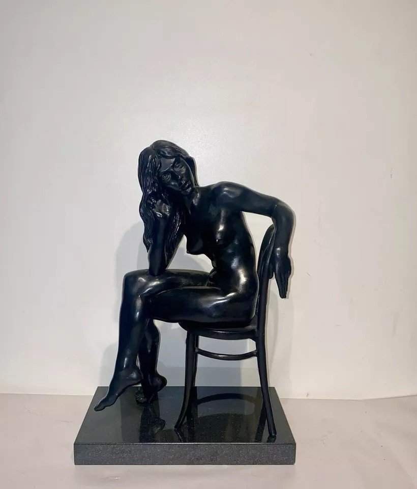 A Bronze Study Of A Nude Woman Seated With Long Flowing Hair By Ronald Cameron-photo-7