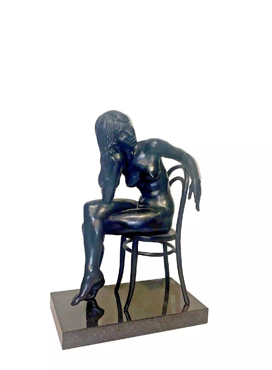 A Bronze Study Of A Nude Woman Seated With Long Flowing Hair By Ronald Cameron