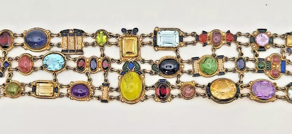 A Fabulous Vintage Percossi Papi Signed Multi Gem & Cloisonne Enamel Bracelet-photo-2