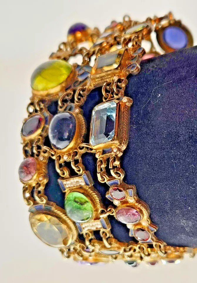 A Fabulous Vintage Percossi Papi Signed Multi Gem & Cloisonne Enamel Bracelet-photo-2