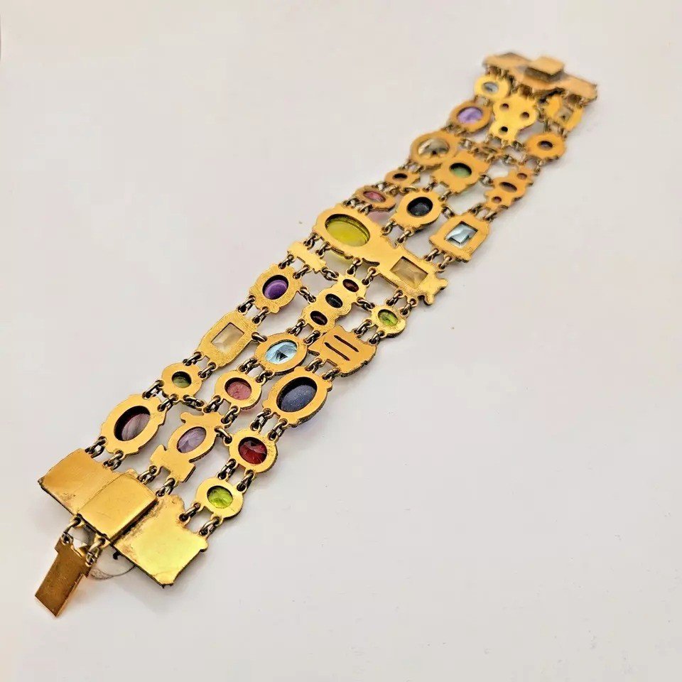 A Fabulous Vintage Percossi Papi Signed Multi Gem & Cloisonne Enamel Bracelet-photo-3