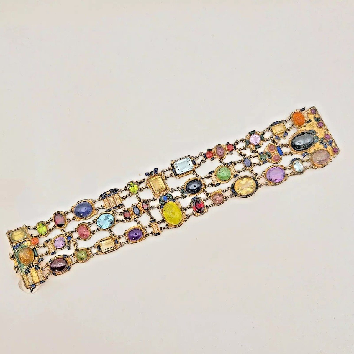 A Fabulous Vintage Percossi Papi Signed Multi Gem & Cloisonne Enamel Bracelet