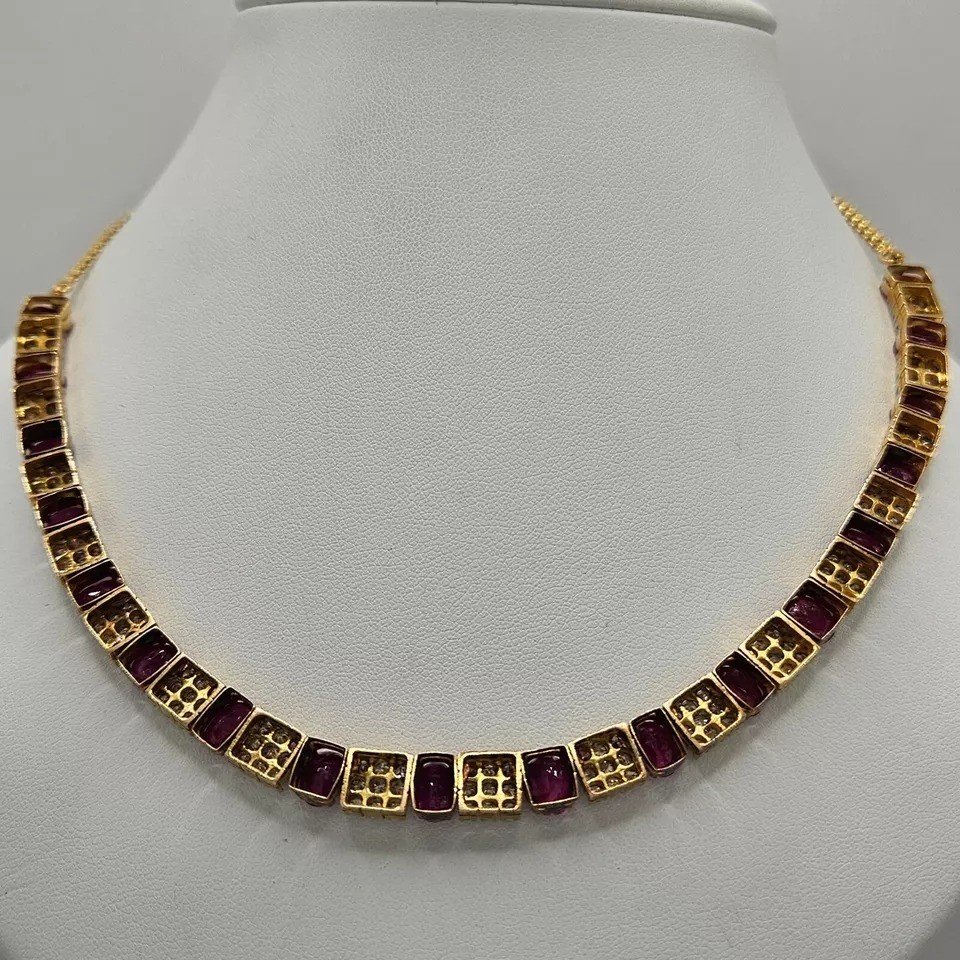 A High Quality Vintage 21k / 21ct Solid Gold 2.8ct Diamond & 10ct Ruby Necklace-photo-1