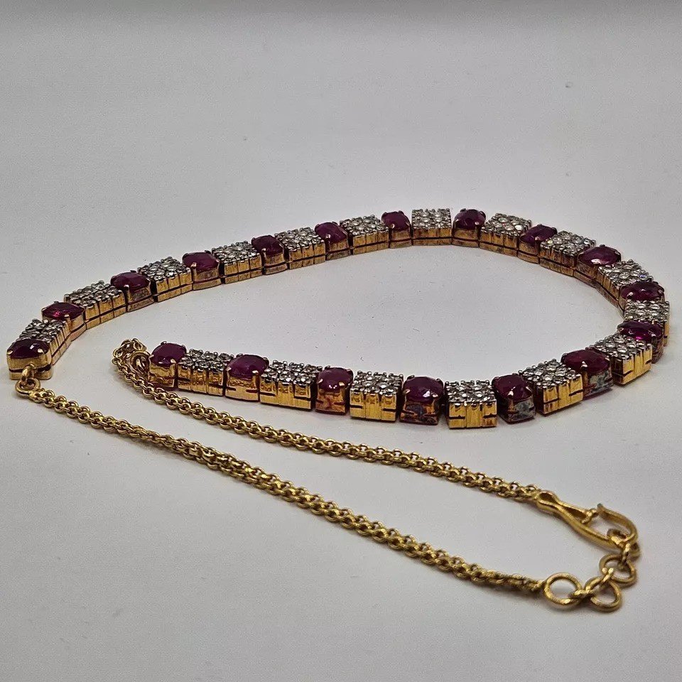 A High Quality Vintage 21k / 21ct Solid Gold 2.8ct Diamond & 10ct Ruby Necklace-photo-2