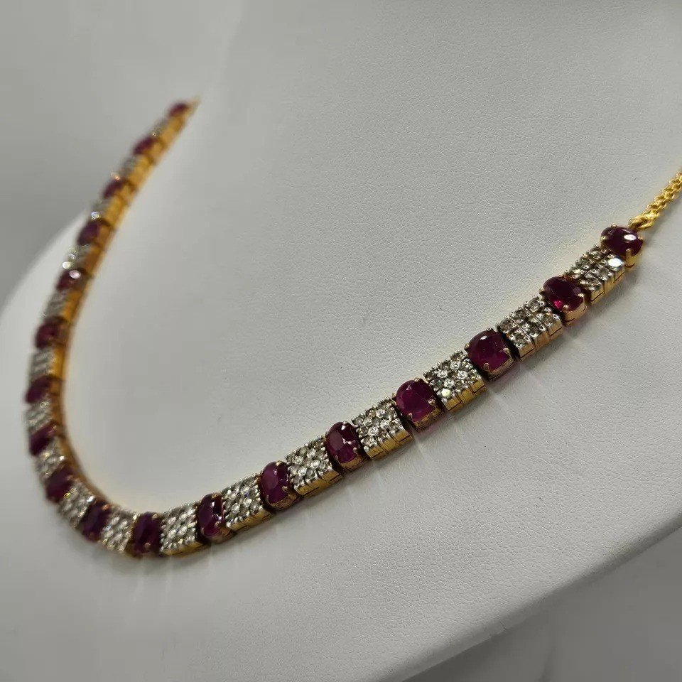 A High Quality Vintage 21k / 21ct Solid Gold 2.8ct Diamond & 10ct Ruby Necklace-photo-3