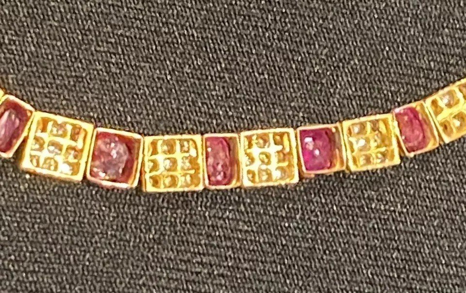 A High Quality Vintage 21k / 21ct Solid Gold 2.8ct Diamond & 10ct Ruby Necklace-photo-5