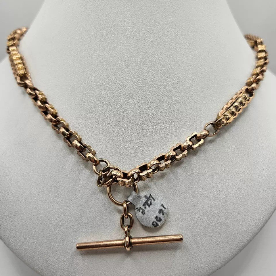 A Victorian Heavy 9ct Rose Gold Albert Watch / Neck Chain With Fancy Links 42gr-photo-5