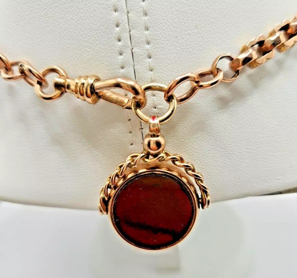 A Victorian Heavy 9ct Rose Gold Albert Watch / Neck Chain With Fancy Links 42gr-photo-7